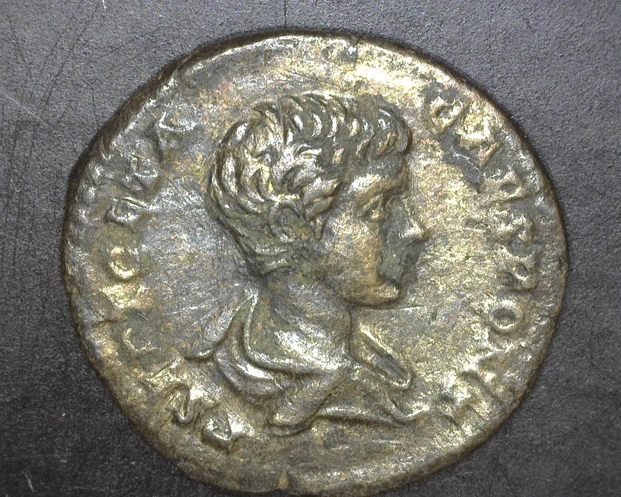 Roman Empire, 202 Denarius Geta/ Securitas enthroned’SECVRIT IMPERII ...